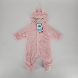 BABY girl bear hooded long sleeve footed snap plush jumpsuit